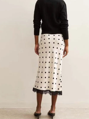 midi skirt in ivory with polka dot and lace