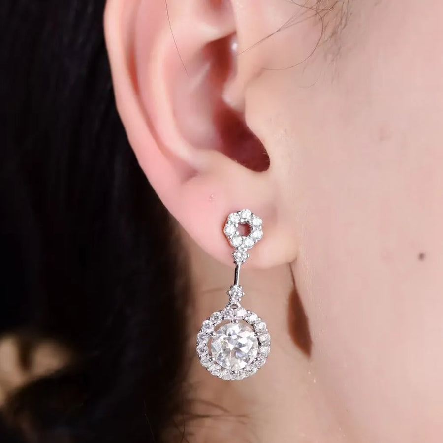 earrings in silver featuring drop design and round fit