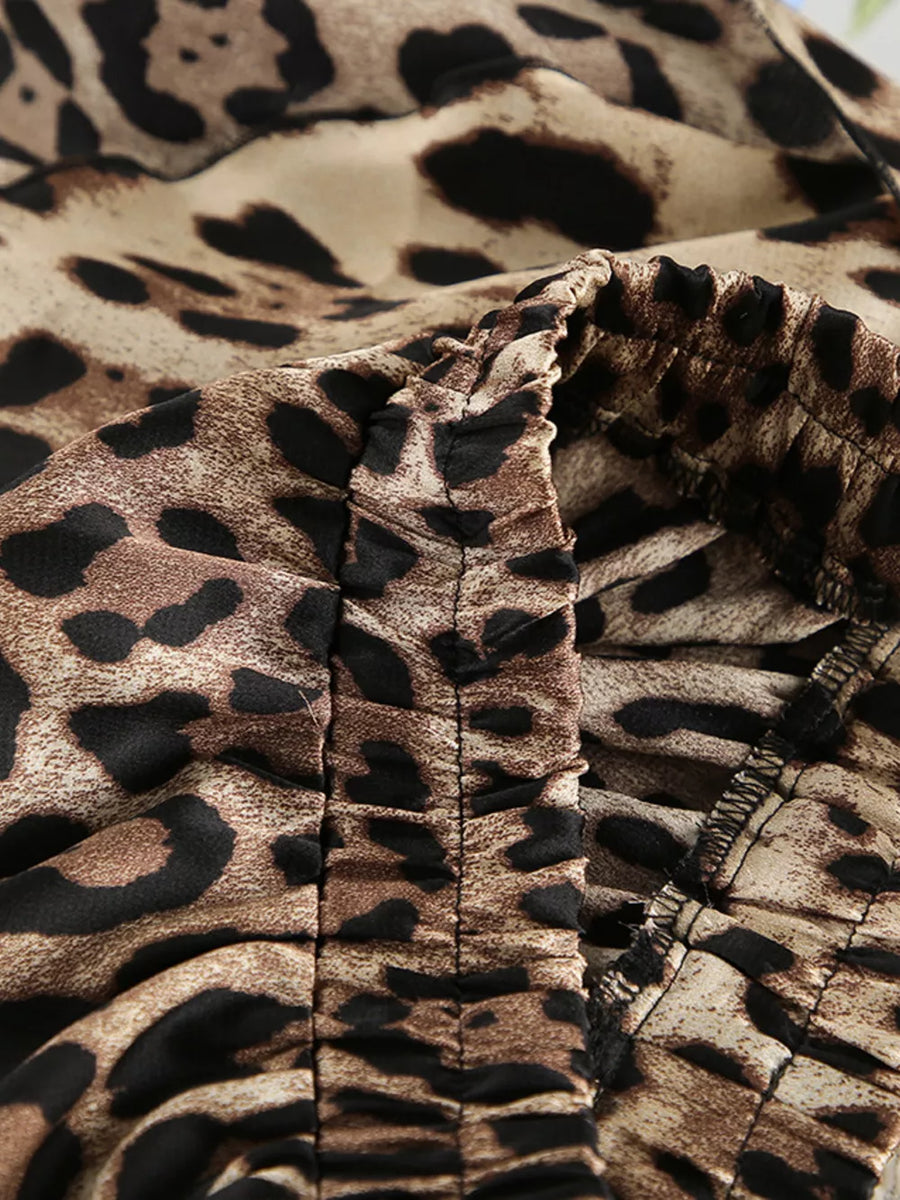 Leopard relaxed pajama set with v-neck