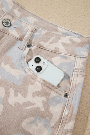 light gray jeans with button-front and camo
