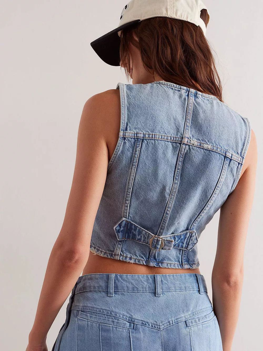vintage-inspired vest in Light Blue with v-neck