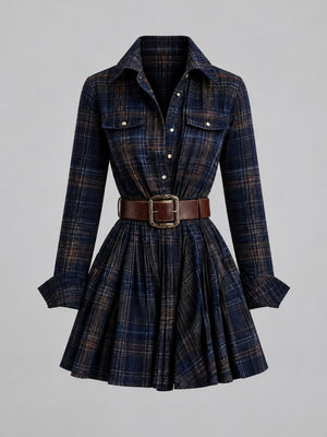 burgundy A-line shirt dress with collared