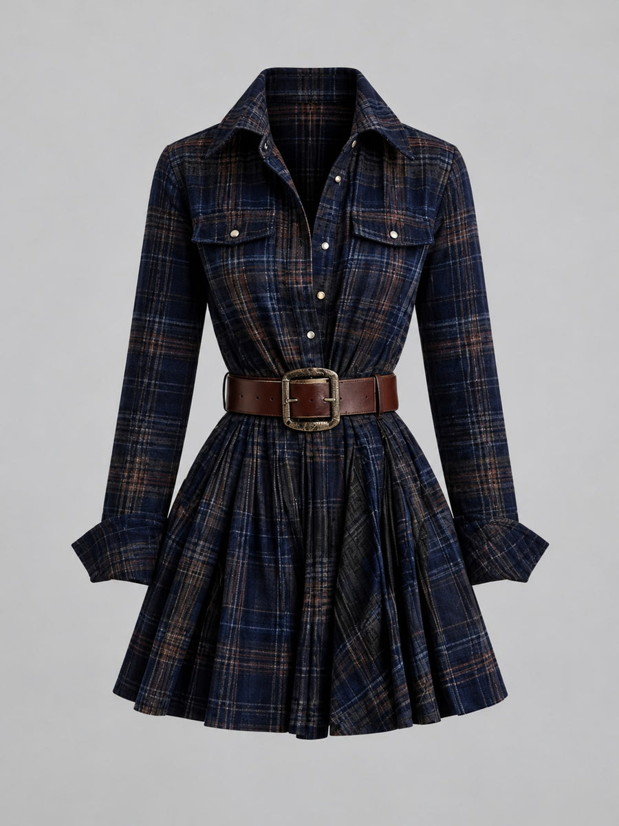 burgundy A-line shirt dress with collared