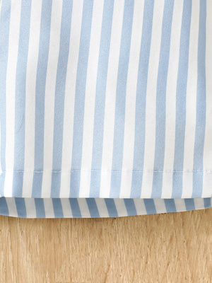Striped baby tee and shorts set in pastel blue and white cotton.