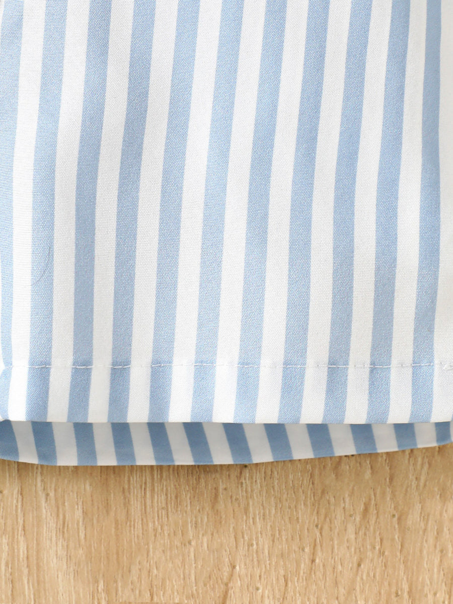 Striped baby tee and shorts set in pastel blue and white cotton.