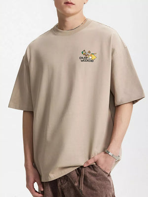 Men's Graphic Round Neck T-shirt in Khaki