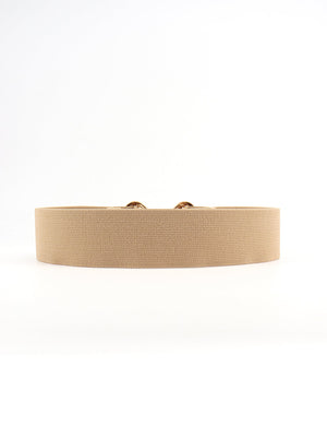Khaki elasticated waist belt with geometric buckle detail