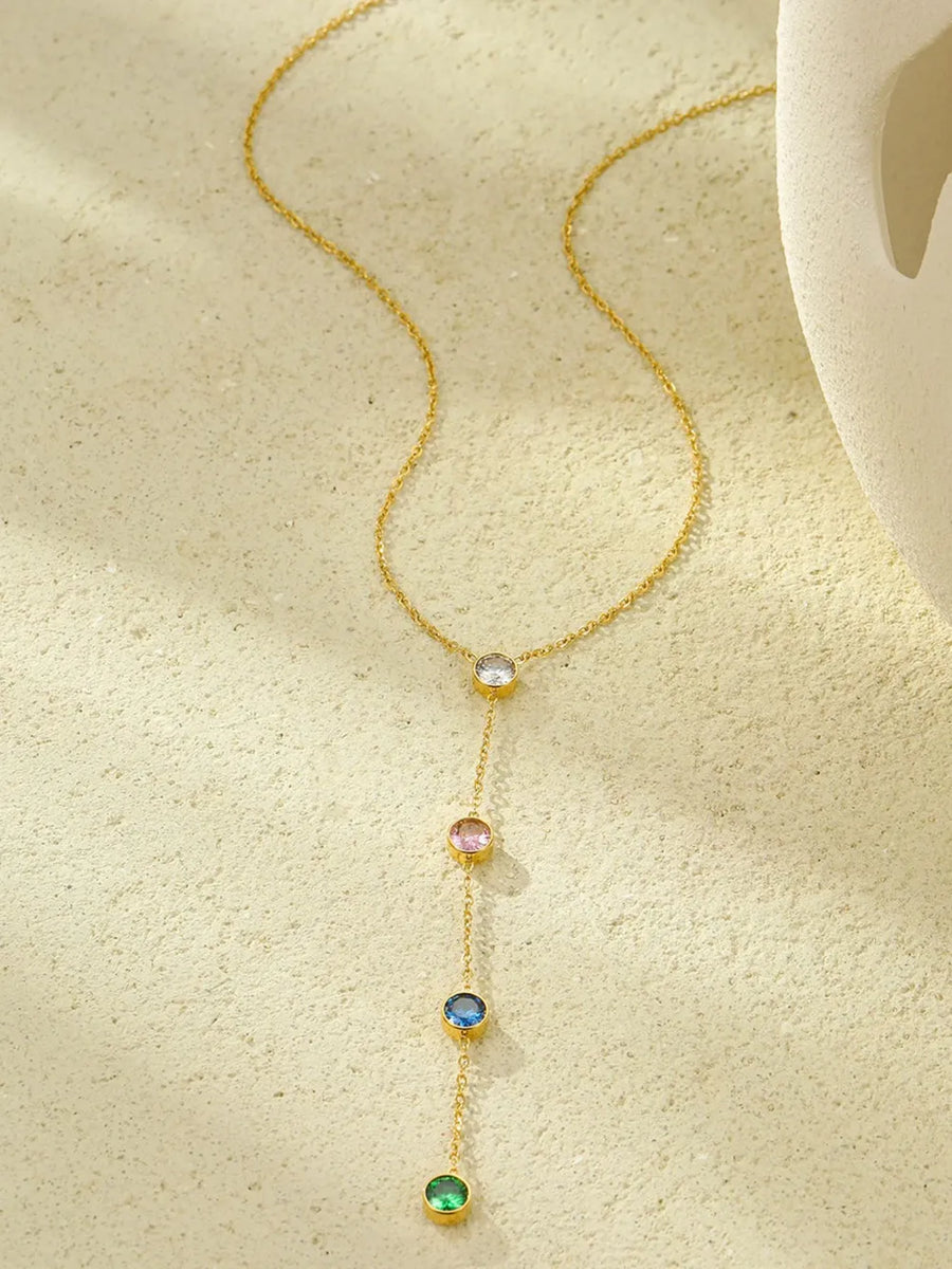 18K Gold-Plated,Stainless Steel,Zircon Care instructions: Avoid wearing during e necklace in Style B with Y-drop silhouette