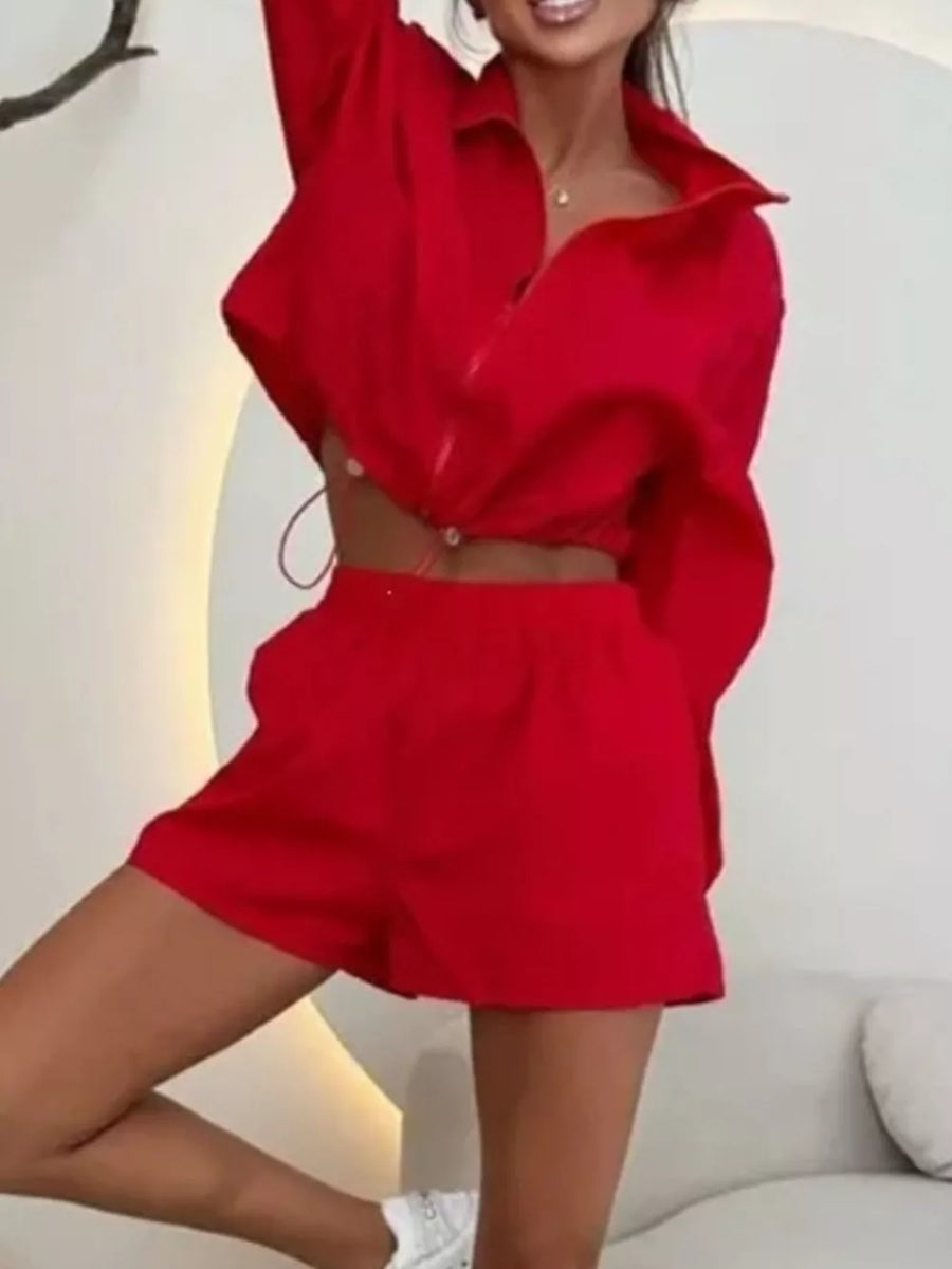 athleisure track jacket in red with collared