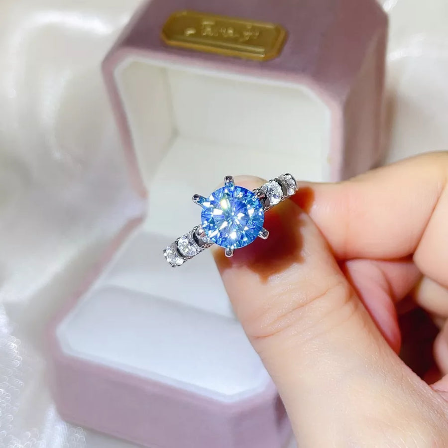 925 Sterling Silver Solitaire Moissanite Bezel Ring in this colorway