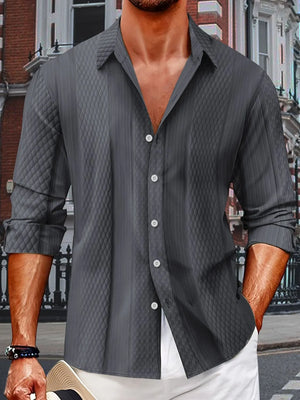 Dark Gray textured quilted panel shirt with a relaxed fit and button-down front.