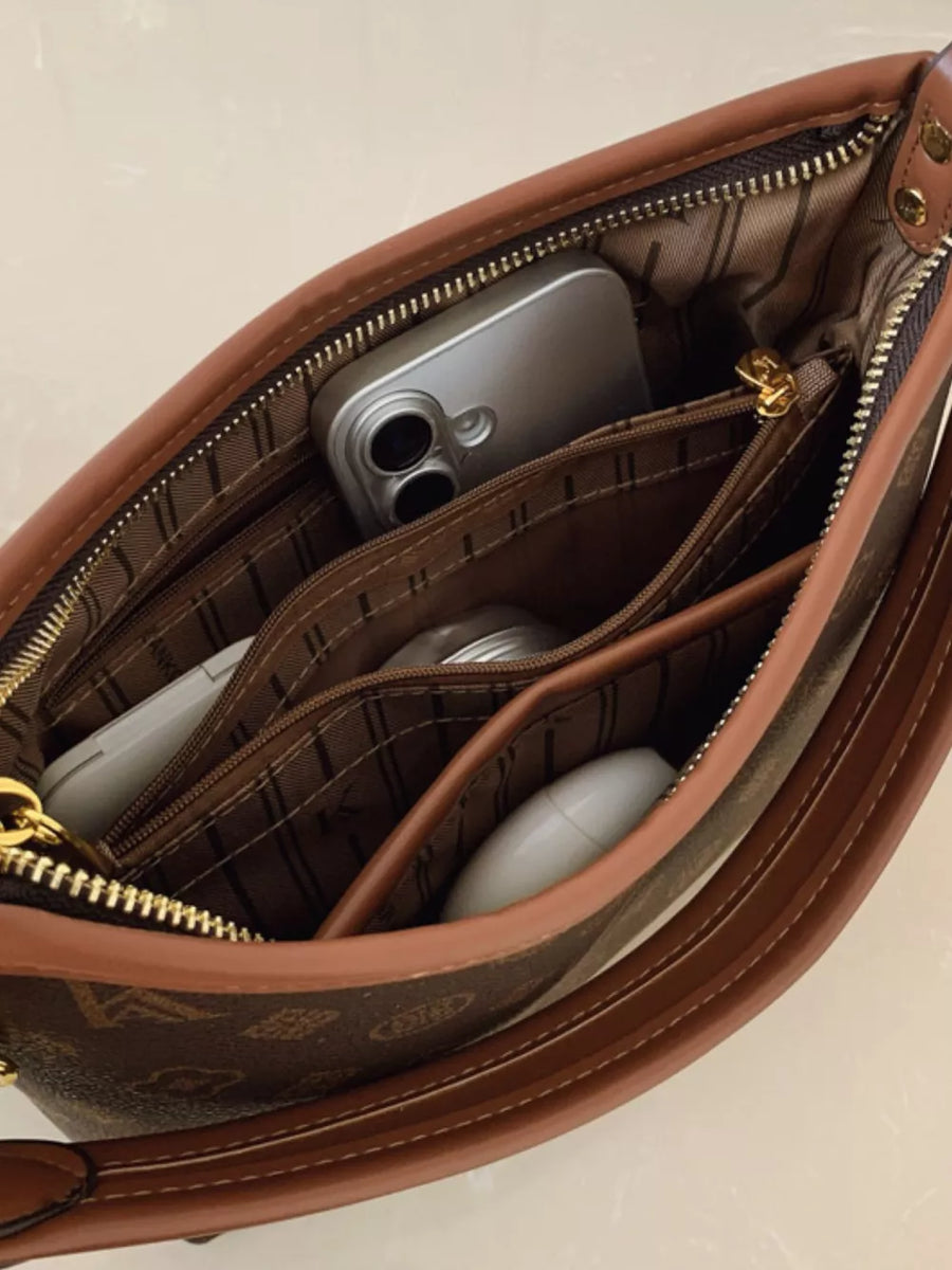 Brown with Monogram Pattern Shoulder Bag in Brown