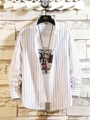 Black Men's Plus Size Striped Button Up Casual Shirt