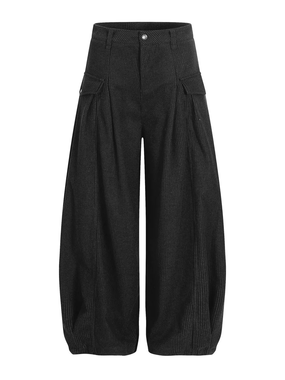 Black corduroy wide-leg pleated sweatpants with cargo pockets