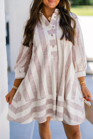 Dust Storm with Striped Button-up Three-quarter Sleeve Shift Dress