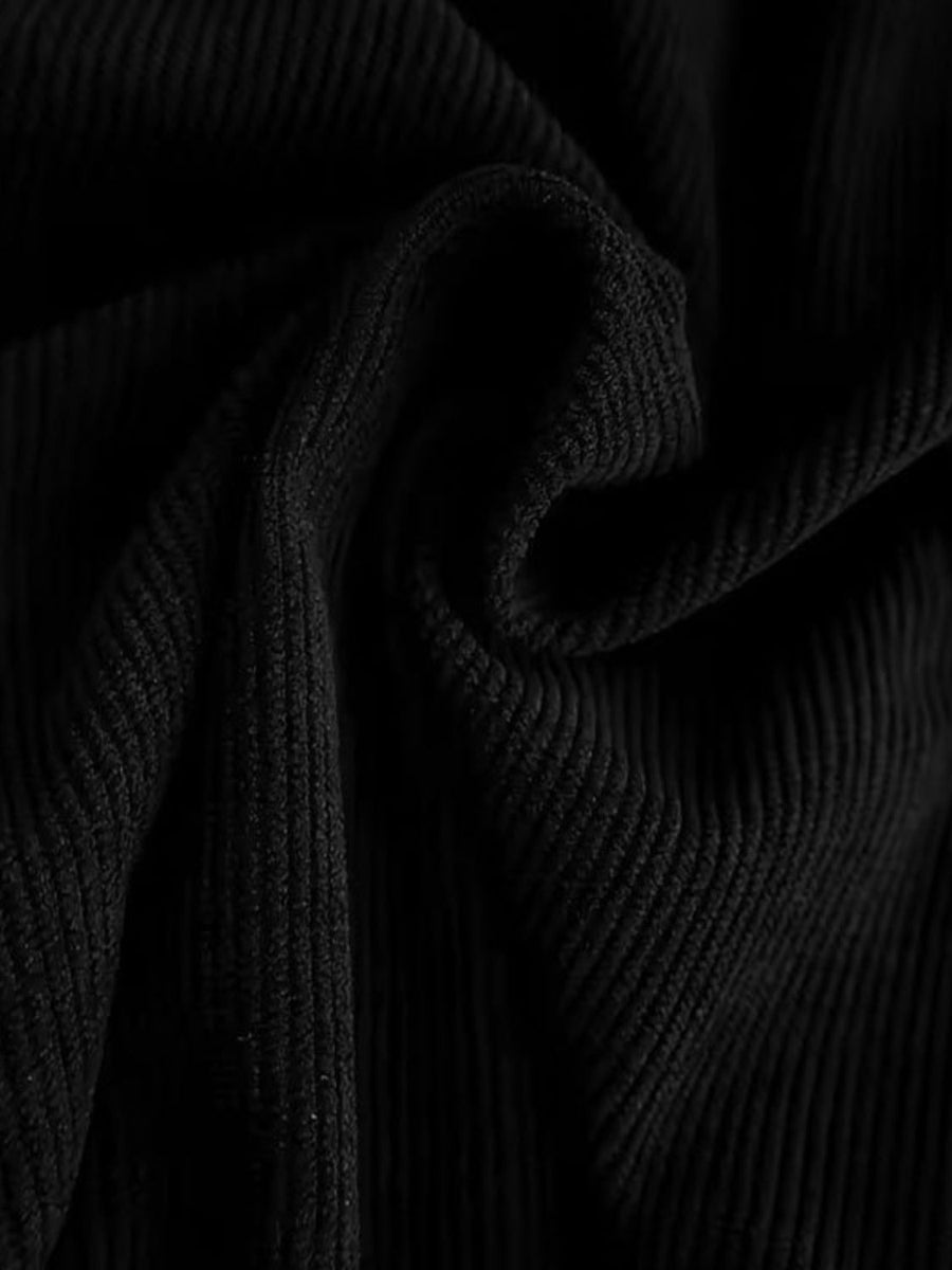 Black Embroidered Sunflower Corduroy Overalls