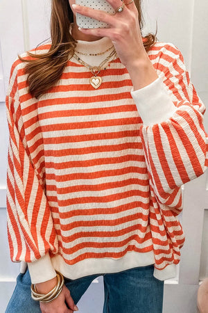 Striped Textured Stand Neck Oversized Shirt option 3