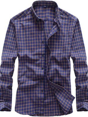 Men's Classic Plaid Button-down Shirt Plus Size in Red-Violet