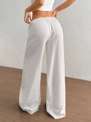 Apricot Wide-leg Drawstring Cotton Pants