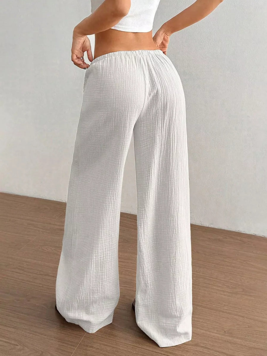 Apricot Wide-leg Drawstring Cotton Pants