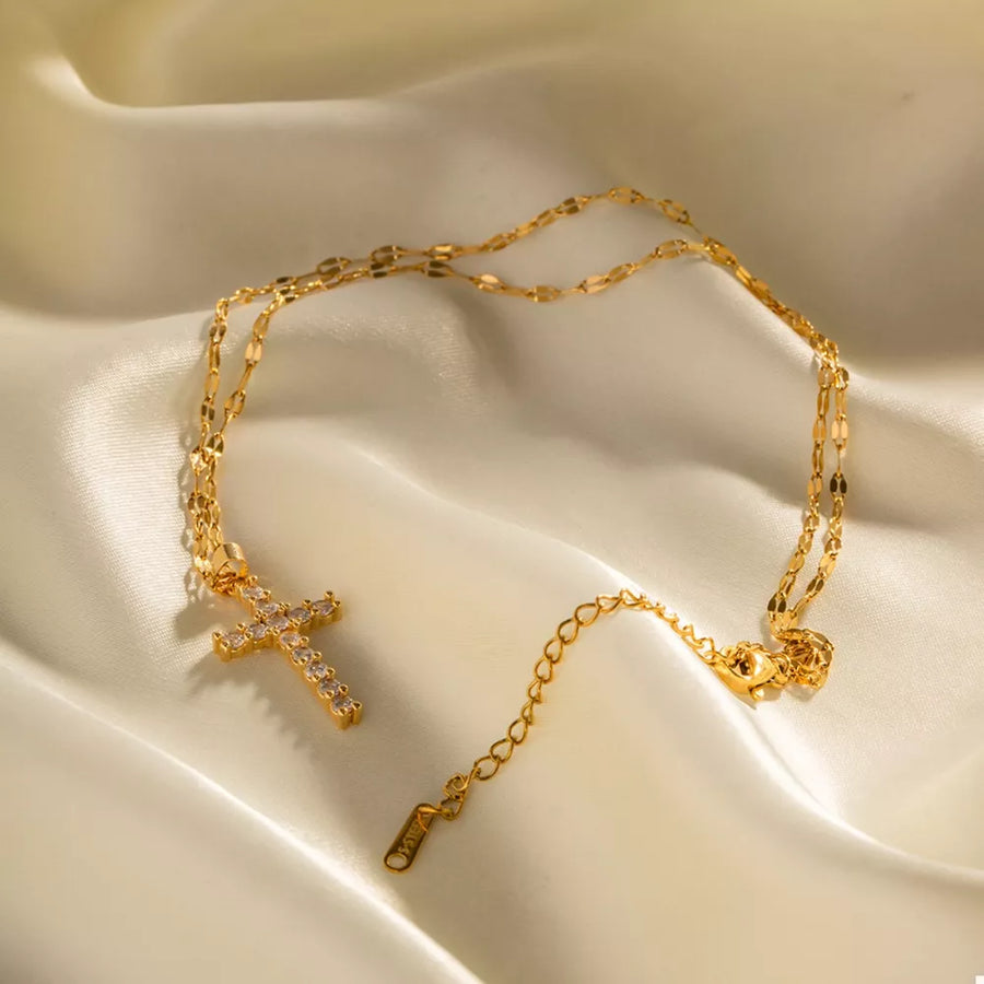 18K Gold-Plated,Stainless Steel,Zircon Care instructions: Avoid wearing during e necklace in clear with straight silhouette