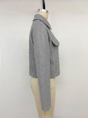 Zip Up Cropped Shacket With Flap Pockets in slate gray