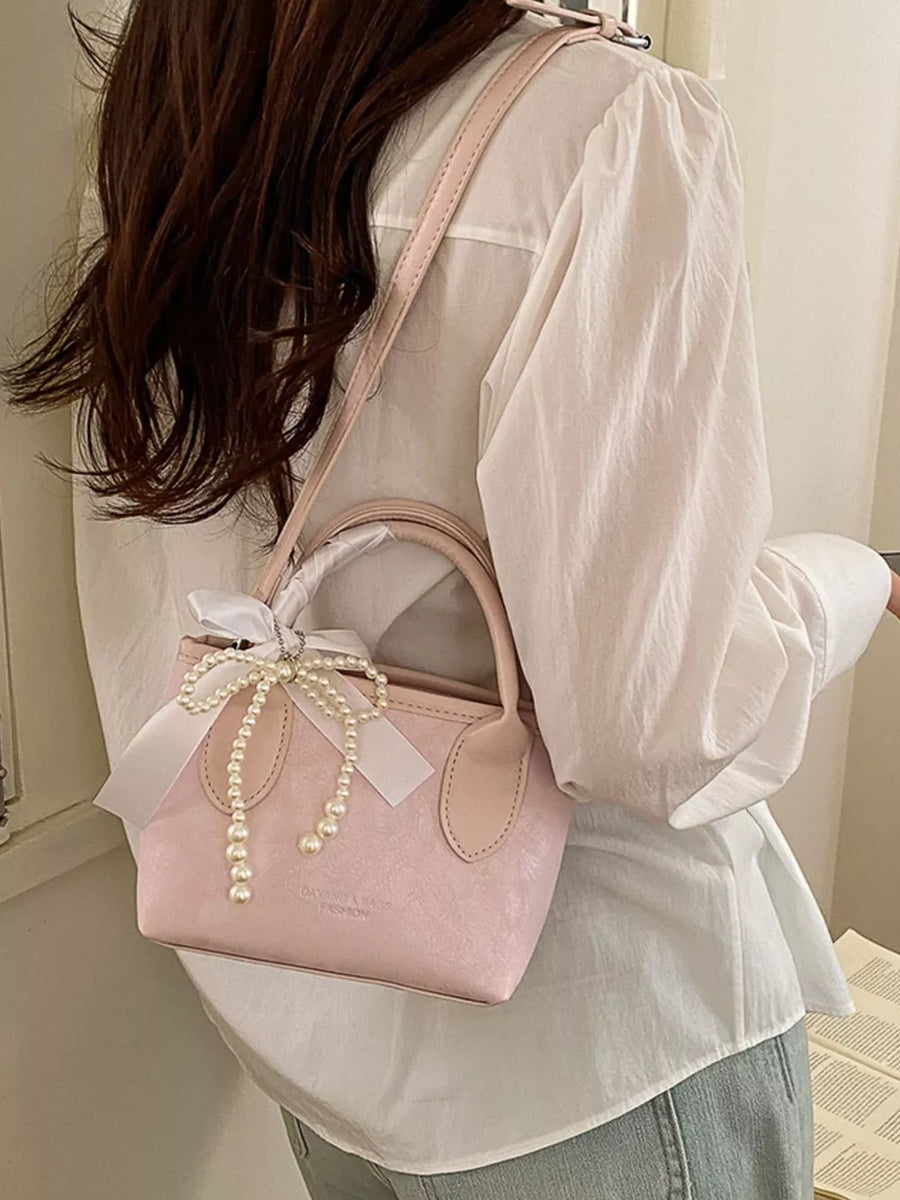Blush Pink with Pearl Bow Charm Crossbody Bag in Blush Pink
