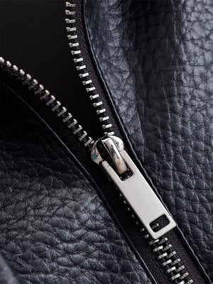 Black with Asymmetrical Faux Leather Moto Jacket