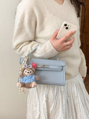Blue Croc-embossed Pu Leather Crossbody Bag