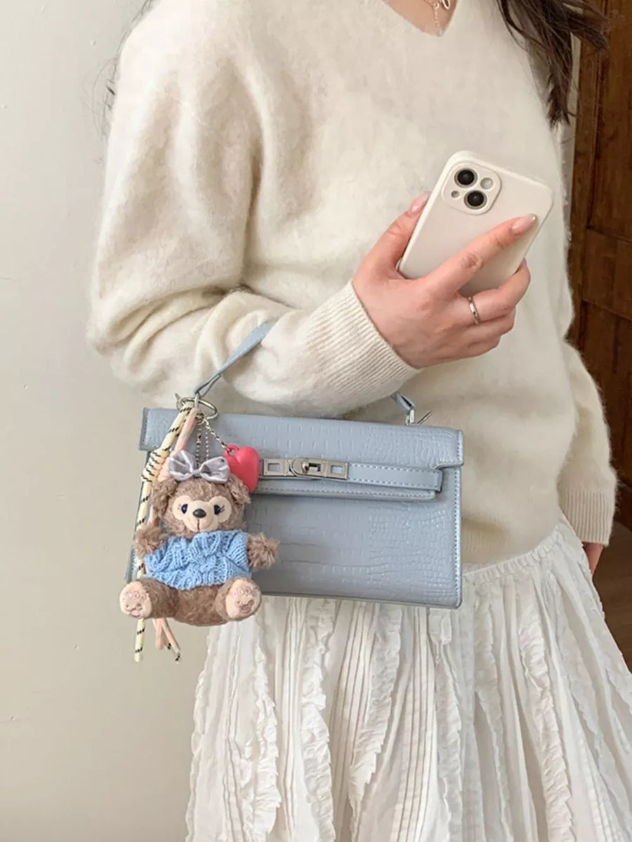 Blue Croc-embossed Pu Leather Crossbody Bag