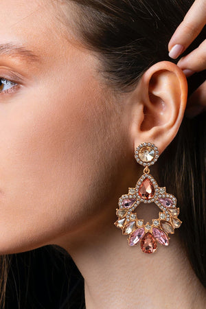 Jeweled chandelier drop earrings with multicolor stones and alloy metal.