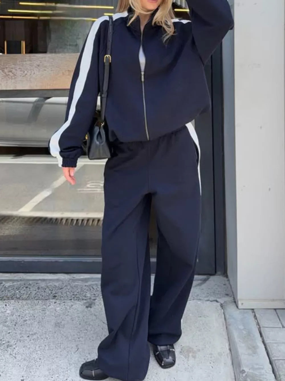 Brown with Zip Up Long Sleeve Outerwear And Pants Set in Brown
