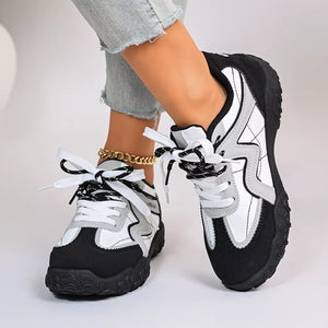 Blue Round Toe Lace Up Sneakers