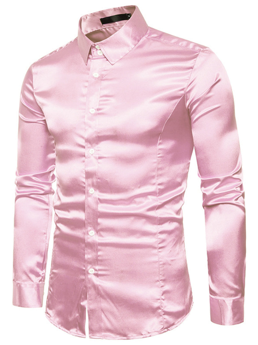 button-up shirt in Pink with collared and long sleeve