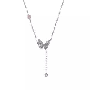 925 Sterling Silver Zircon Butterfly Necklace in silver with butterfly pendant