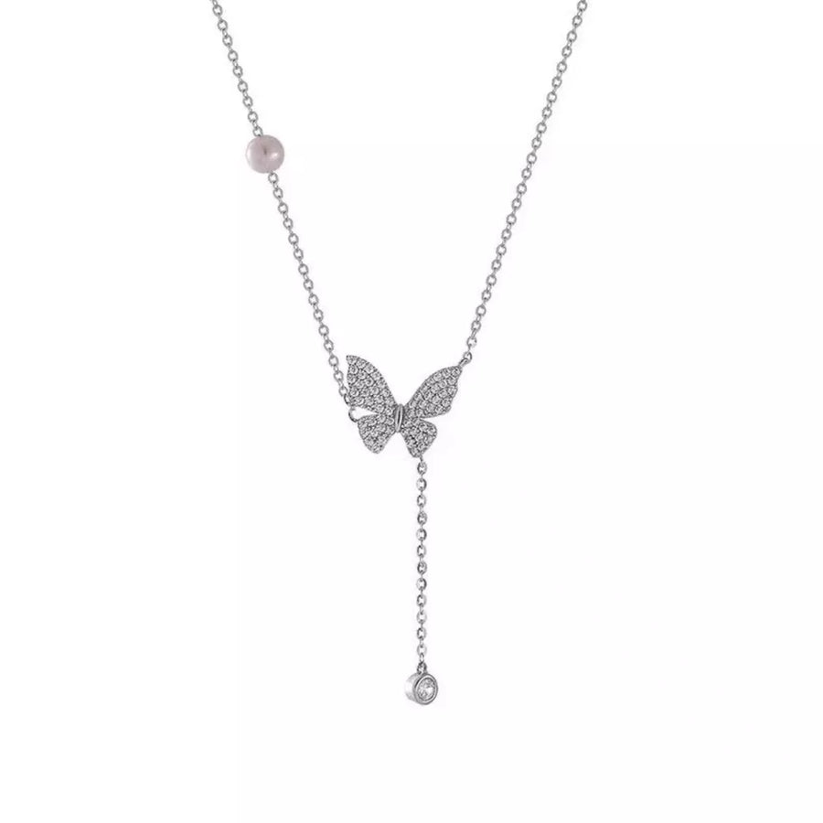 925 Sterling Silver Zircon Butterfly Necklace in silver with butterfly pendant