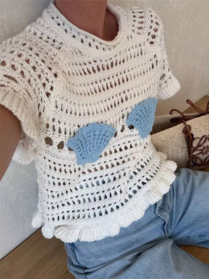 Seashell Crochet Knit Top in Yellow
