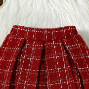 Toddler red plaid pleated skirt with white thread detail