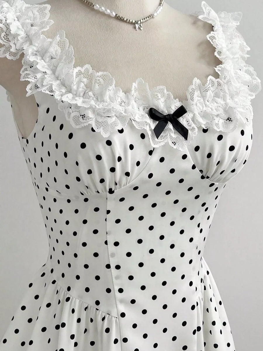 Polka Dot Lace Trim Mini Dress option 4