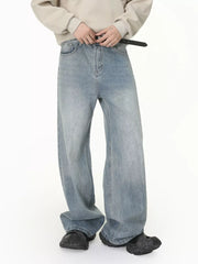Light Blue jeans with full-length and zip-front, button-front