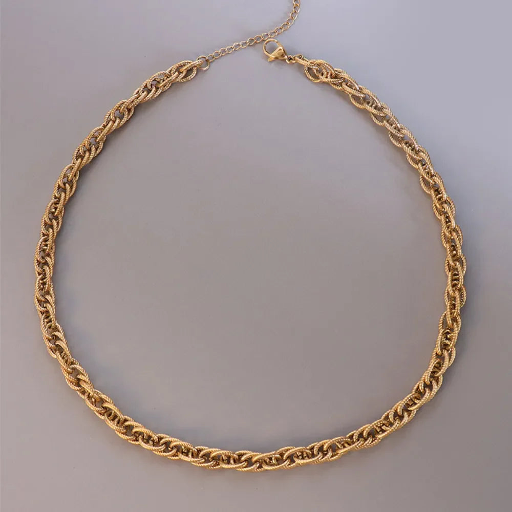 Gold textured rope chain necklace with lobster clasp closure