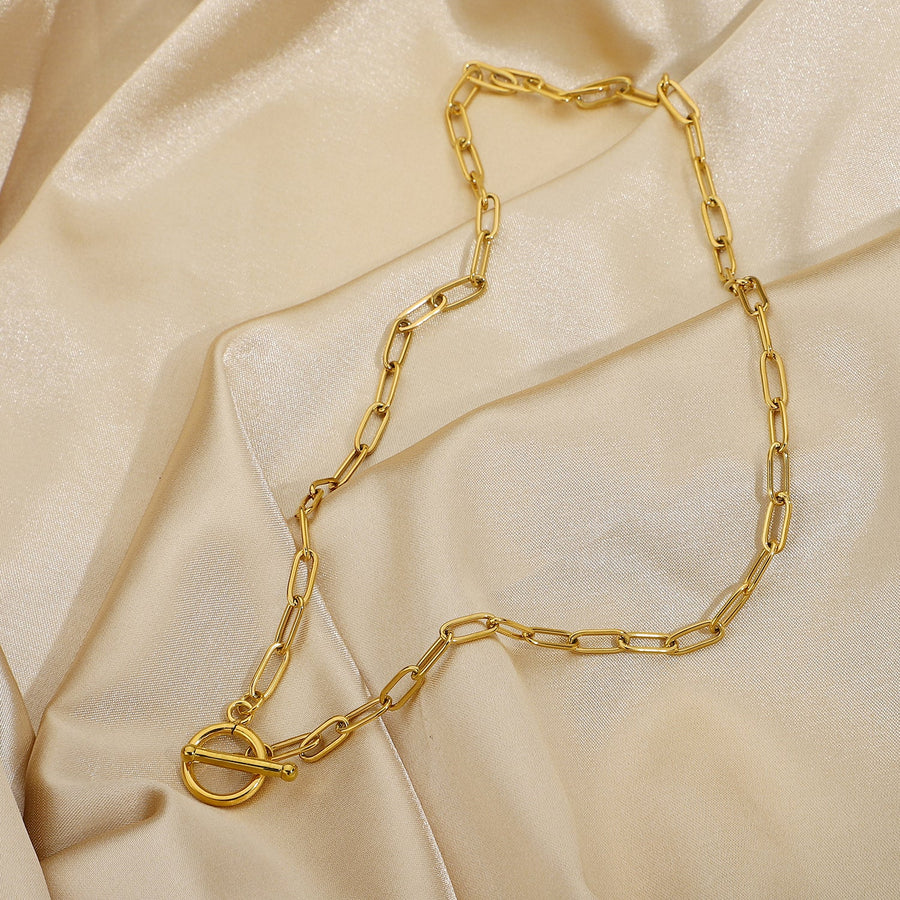 Gold-tone paperclip chain necklace with toggle clasp