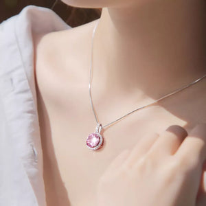3 Carat Moissanite 925 Sterling Silver Pendant Necklace in pink with faceted moissanite