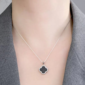 necklace featuring clover in black with 925 sterling silver,Agate Care instructions: Avoid wearing during exercise, as s
