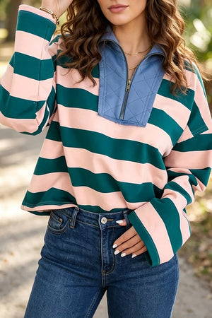 Stripe Quarter-zip Metal Zipper Top option 3