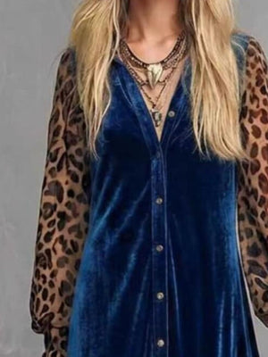 brown maxi dress featuring buttoned and leopard-print