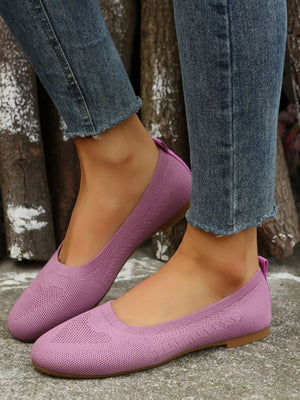 Knit ballet flats in Pink Purple with subtle diamond pattern detail.