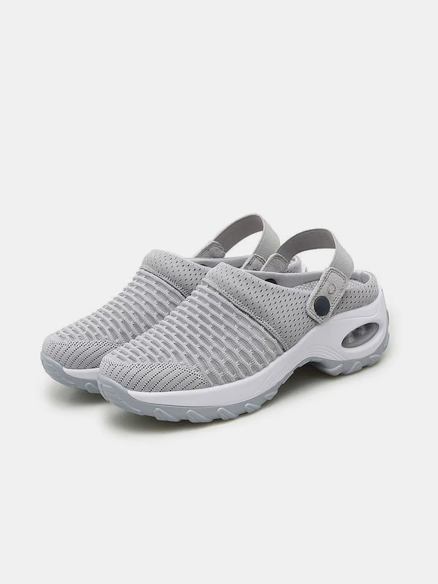 Light Gray Air Cushion Mesh Slingbacks with adjustable strap and white sole.
