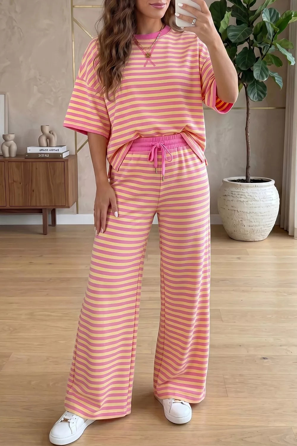 pajama set in sky blue with drawstring and hip-length