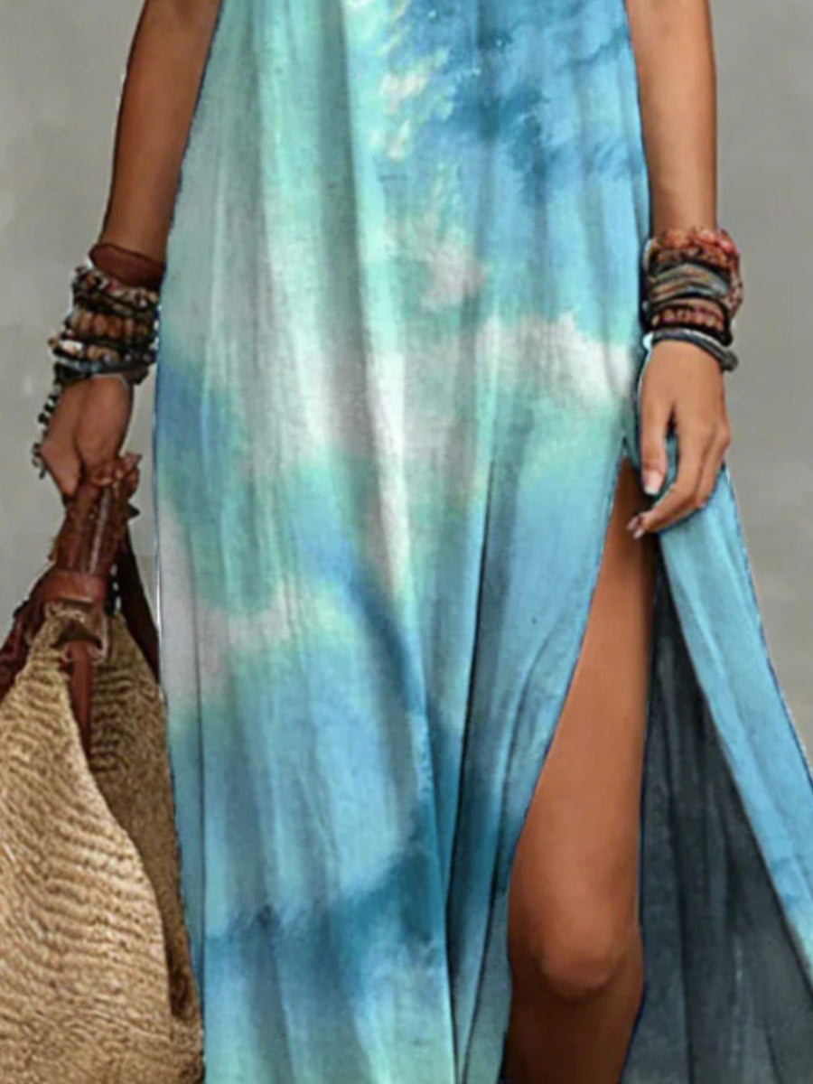 bohemian maxi dress in Light Blue with halter